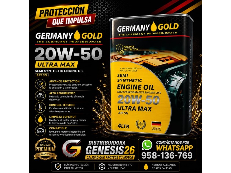 ACEITE 20W50 SN GERMANY GOLD SEMI SYNTHETIC 4LT