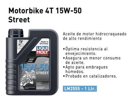 ACEITE 15W50 4T MOTORBIKE STREET LIQUI MOLY 1LT / TECNOLOGIA SYNTETICA (LM2555)