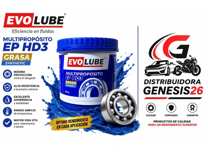 GRASA MULTIPROPOSITO LITIO EP3 AZUL EVOLUBE 450 GR (CAJA X 24 UND)