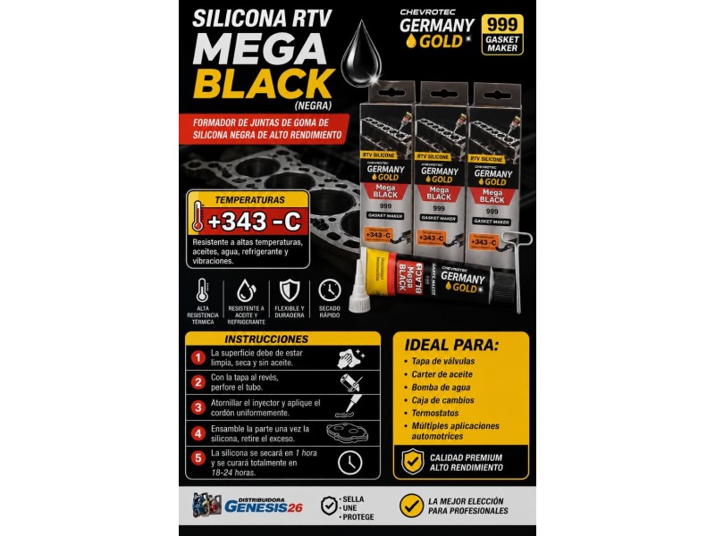 SILICONA MEGA BLACK GERMANY GOLD RTV 85GR COLOR NEGRO