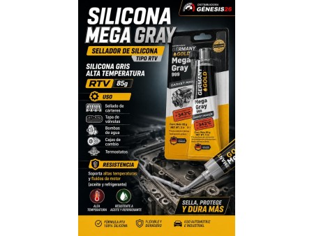 SILICONA DE EMPAQUE MEGA GRAY 999 GERMANY GOLD RTV 85GR - COLOR GRIS