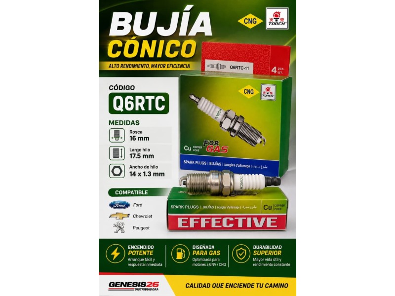 BUJIA Q6RTC TORCH (CORTO)(CÓNICO)