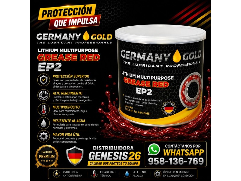 GRASA RED LITHIUM MULTIPURPOSE EP2 GERMANY GOLD (454 GMS) ROJO